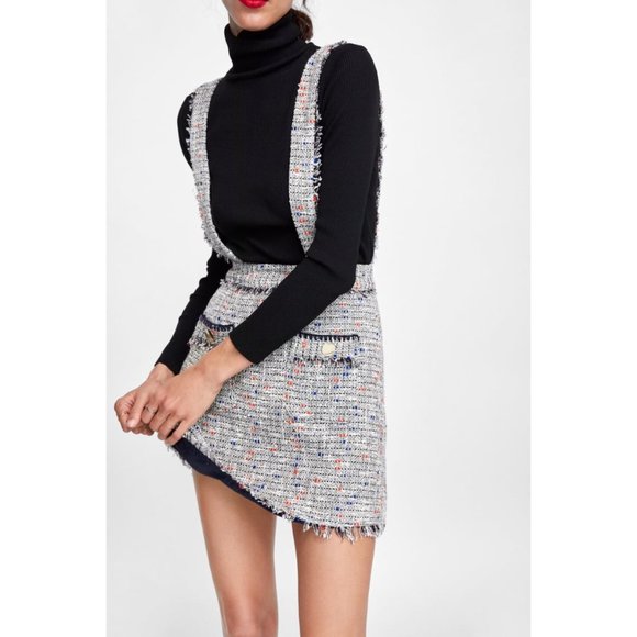 Zara Dresses & Skirts - Zara Tweed Mini Skirt With Suspenders
